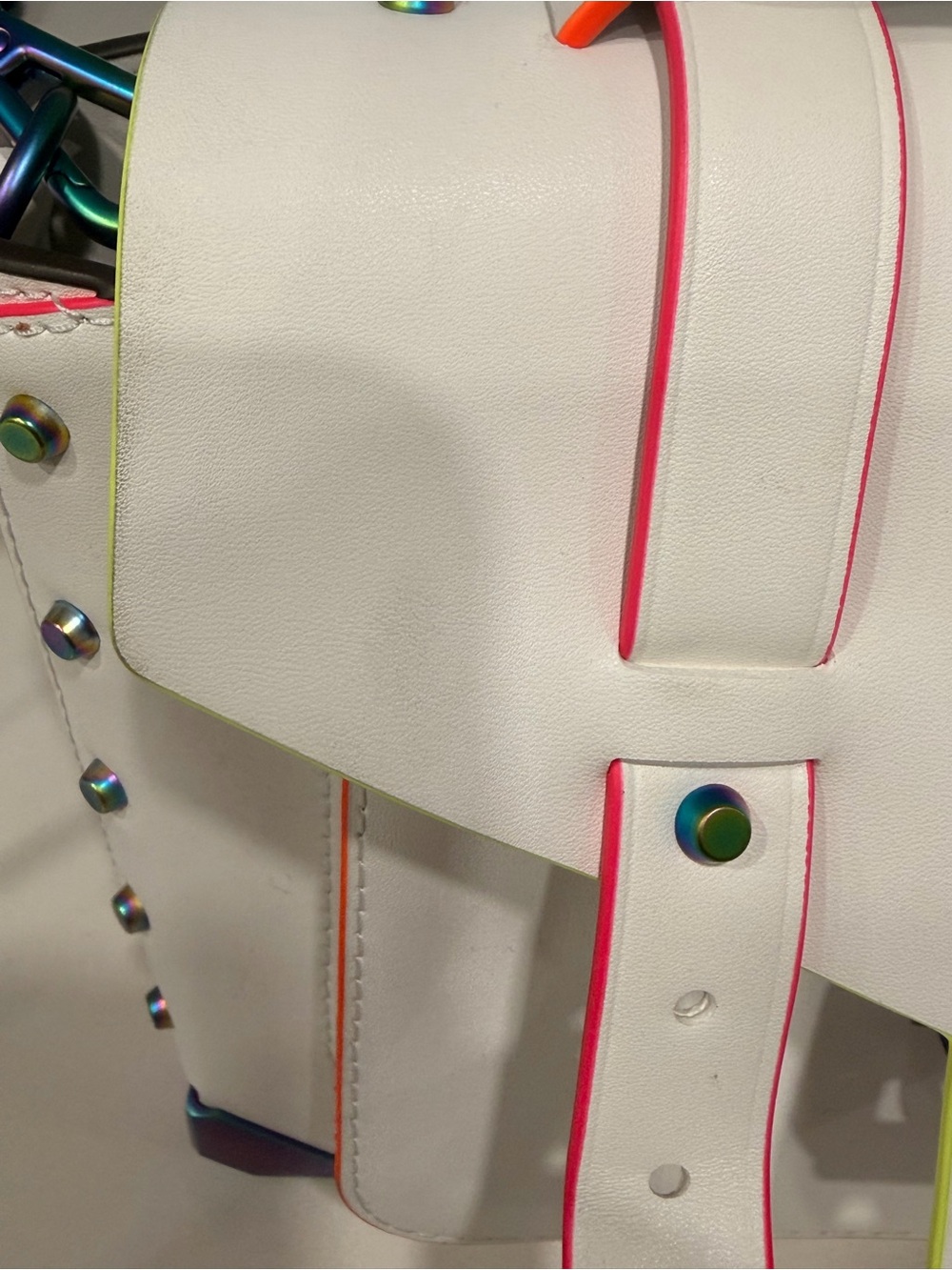 Michael Kors White Satchel with Neon Pink & Orange Trim - Picture 6 of 11